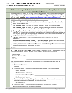 UNIVERSITY SYSTEM OF NEW HAMPSHIRE USNH06-019F: Exception to Bid Form (ETB)