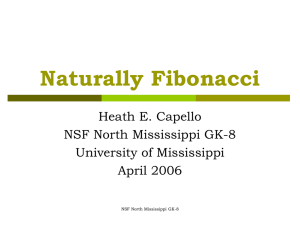 Naturally Fibonacci Heath E. Capello NSF North Mississippi GK-8 University of Mississippi