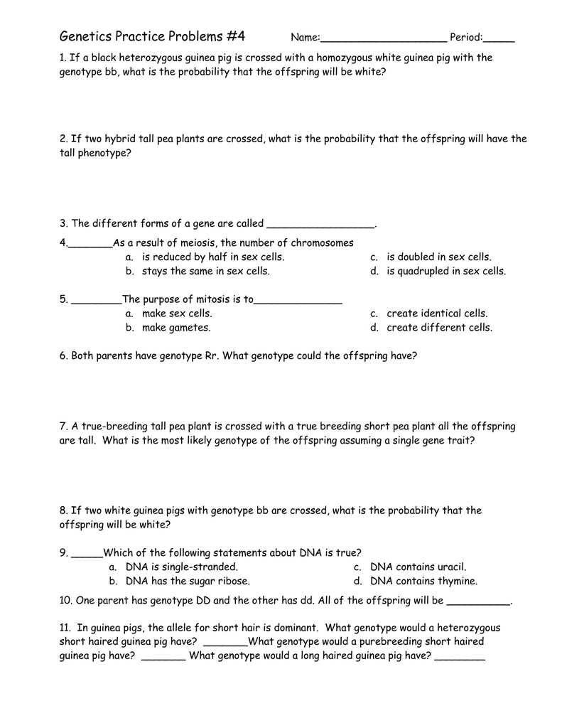 Genetics Practice Problems #11 With Regard To Genetics Practice Problems Worksheet