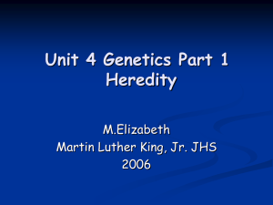 Unit 4 Genetics Part 1 Heredity M.Elizabeth Martin Luther King, Jr. JHS