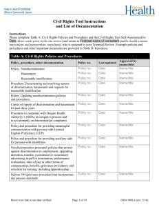 Civil Rights Tool Instructions and List of Documentation
