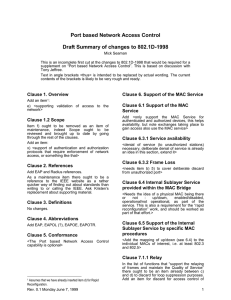 Port based Network Access Control Draft Summary of changes to 802.1D-1998