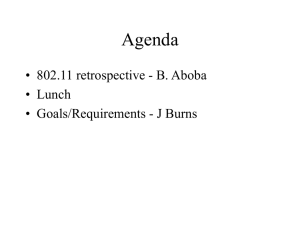 Agenda • 802.11 retrospective - B. Aboba • Lunch