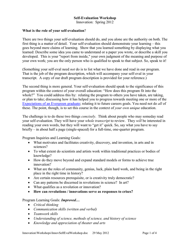 How Should I Say It Workshop For >> Self Evaluation Workshop What Is The Role Of Your Self Evaluation How Should I Say It Workshop For >> Self Evaluation Workshop What Is The Role Of Your Self Evaluation