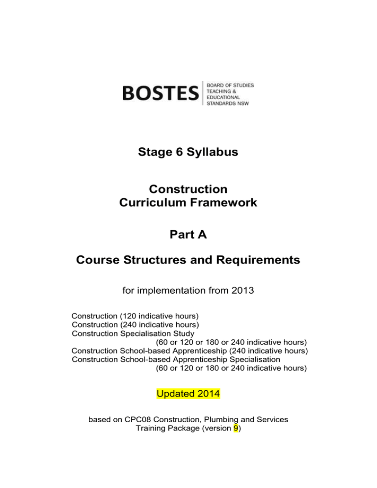 Stage 6 Syllabus Construction Curriculum Framework