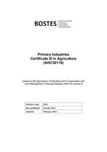 Primary Industries Certificate III in Agriculture (AHC30110)