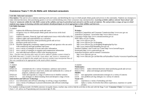 –10 Life Skills unit: Informed consumers Commerce Years 7