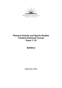 Physical Activity and Sports Studies Content Endorsed Course –10