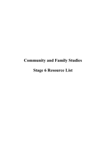 Community and Family Studies Stage 6 Resource List