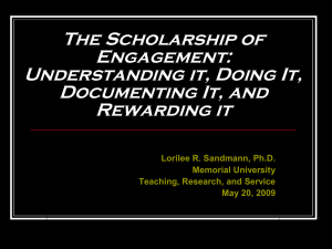 The Scholarship of Engagement: Understanding it, Doing It, Documenting It, and