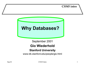 Why Databases? Gio Wiederhold September 2001 CS545 intro