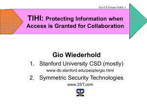 TIHI: Gio Wiederhold 1. Stanford University CSD (mostly) 2. Symmetric Security Technologies