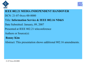 IEEE 802.21 MEDIA INDEPENDENT HANDOVER DCN: 21-07-0xxx-00-0000 Date Submitted: January, 09, 2007
