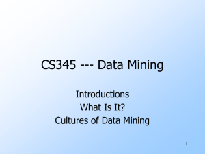 CS345 --- Data Mining Introductions What Is It? Cultures of Data Mining
