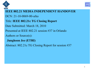IEEE 802.21 MEDIA INDEPENDENT HANDOVER DCN: 21-10-0069-00-srho IEEE 802.21c TG Closing Report