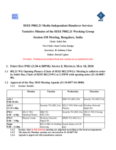 IEEE P802.21 Media Independent Handover Services Session #38 Meeting, Bangalore, India