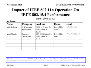 Impact of IEEE 802.11n Operation On IEEE 802.15.4 Performance Date: Authors: