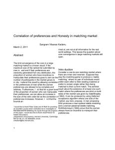Correlation of preferences and Honesty in matching market  Sangram Vilasrao Kadam