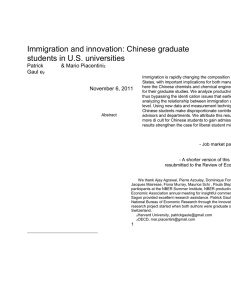 Immigration and innovation: Chinese graduate students in U.S. universities  Patrick