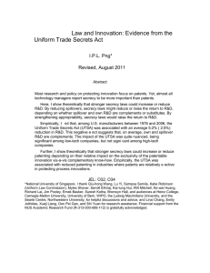 Law and Innovation: Evidence from the Uniform Trade Secrets Act I.P.L. Png*