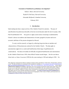 Economics of Sainthood (a preliminary investigation) Robert J. Barro, Harvard University