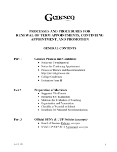 PROCESSES AND PROCEDURES FOR RENEWAL OF TERM APPOINTMENTS, CONTINUING APPOINTMENT, AND PROMOTION