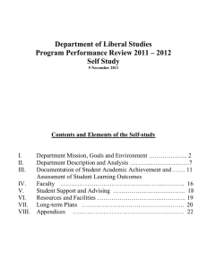 Department of Liberal Studies Program Performance Review 2011 – 2012 Self Study