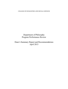 Department of Philosophy Program Performance Review  Dean’s Summary Report and Recommendations