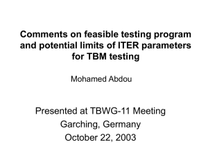 Comments on feasible testing program and potential limits of ITER parameters