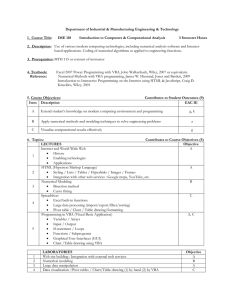 Department of Industrial &amp; Manufacturing Engineering &amp; Technology IME 110