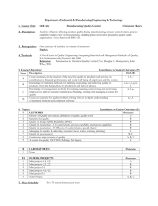 Department of Industrial &amp; Manufacturing Engineering &amp; Technology IME 422