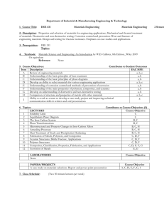 Department of Industrial &amp; Manufacturing Engineering &amp; Technology IME 431 Materials Engineering