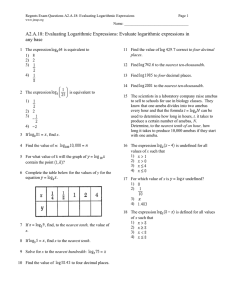 Regents Exam Questions A2.A.18: Evaluating Logarithmic Expressions Page 1 Name: __________________________________