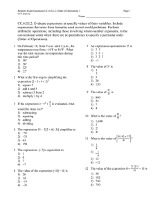 Regents Exam Questions CC.6.EE.2: Order of Operations 1 Page 1 Name: __________________________________