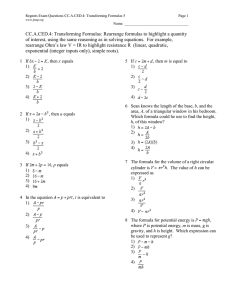 Regents Exam Questions CC.A.CED.4: Transforming Formulas 5 Page 1 Name: __________________________________