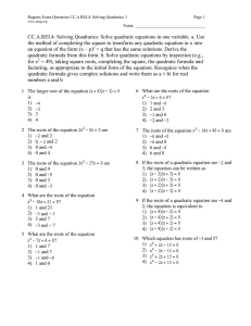 Regents Exam Questions CC.A.REI.4: Solving Quadratics 3 Page 1 Name: __________________________________