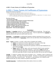A.SSE.1: Terms, Factors, &amp; Coefficients of Expressions Lesson Plan