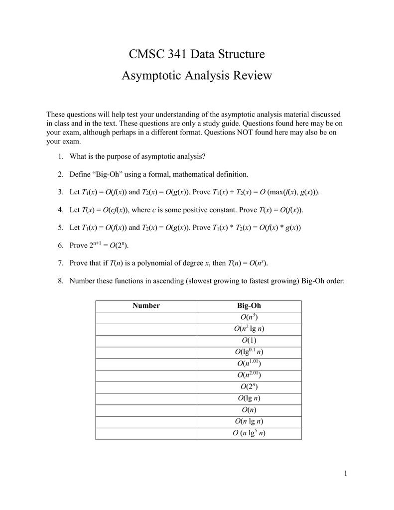 Cmsc 341 Data Structure Asymptotic Analysis Review