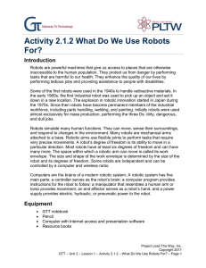 Activity 2.1.2 What Do We Use Robots For? Introduction