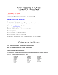 What’s Happening In My Class October 12 - October 16th
