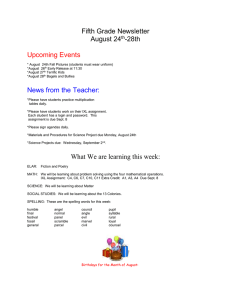 Fifth Grade Newsletter August 24 -28th