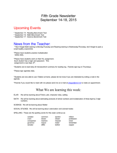 Fifth Grade Newsletter September 14-18, 2015  Upcoming Events