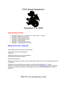 Fifth Grade Newsletter  November 2-6, 2015 Upcoming Events