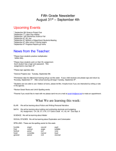 Fifth Grade Newsletter – September 4th August 31