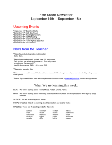 Fifth Grade Newsletter – September 18th September 14th