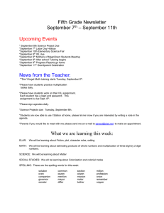 Fifth Grade Newsletter – September 11th September 7