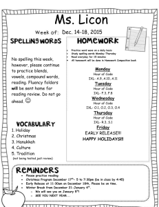 Ms. Licon Dec. 14-18, 2015  No spelling this week,