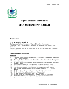 SELF ASSESSMENT MANUAL  Higher Education Commission Prof. Dr. Abdul Raouf, SI