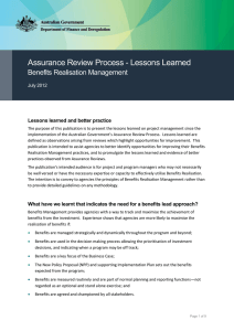 Assurance Review Process - Lessons Learned  Benefits Realisation Management