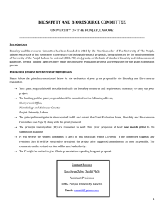 BIOSAFETY AND BIORESOURCE COMMITTEE  UNIVERSITY OF THE PUNJAB, LAHORE
